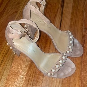 Stuart Weitzman tan heels with pearls